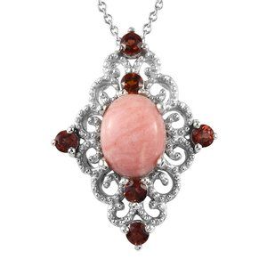 1.875ctw Peach Opal/Mozambique Garnet Necklace 20"